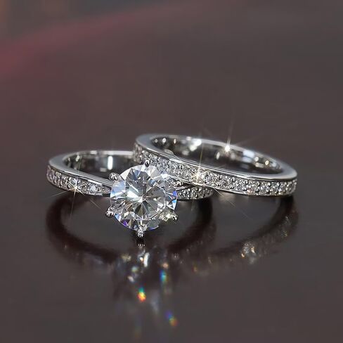 Luxury 6 Claws Cubic Zirconia Rings Bridal 2-Pc Set Band Jewelry for Women in Kuwait