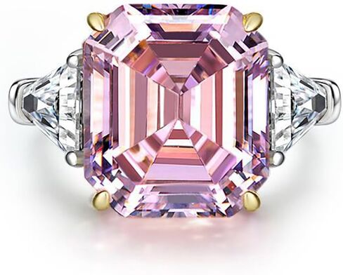 Promise Rings for Women,12ct Baguette Cut Pink/Yellow Moissanite Ring with 14X16mm in 925 Sterling Silver, Ideal Engagement Gift for Wife in Saudi Arabia