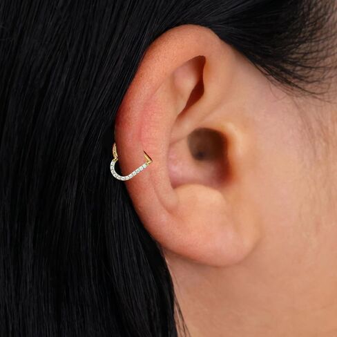 Cartilage Daith Earrings For Women Small 14K Gold Plated Hoop Hypoallergenic Helix Piercing Huggie Surgical Steel Diamond Implant Cubic Zirconia Jewelry in Saudi Arabia