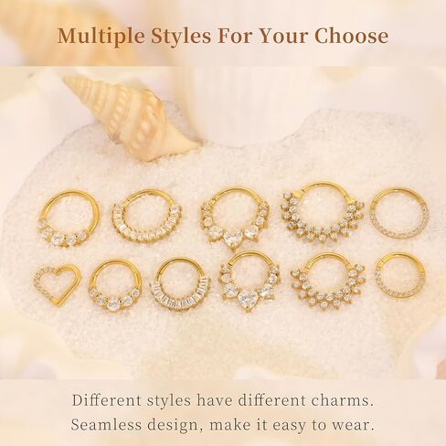 Cartilage Daith Earrings For Women Small 14K Gold Plated Hoop Hypoallergenic Helix Piercing Huggie Surgical Steel Diamond Implant Cubic Zirconia Jewelry in Saudi Arabia