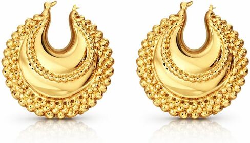 Gold Crescent Hoop Earrings for Women, Chunky Beaded Statement Open Hoops, Vintage Boho Textured Half Moon Fashion Jewelry Gift in Saudi Arabia