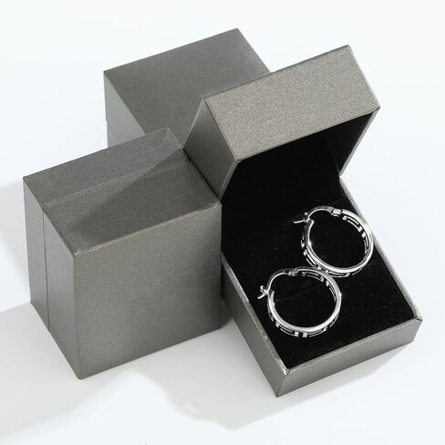 925 Sterling Silver Greek Key Hoop Earrings for Women, Lightweight Hollow Geometric Cut-Out Design, Click-Top Closure in Saudi Arabia