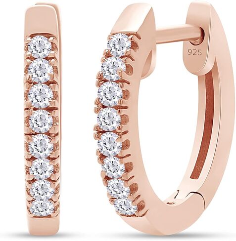 SAVEARTH DIAMONDS 1/8 Carat Round Cut Lab Created Moissanite Diamond Half Eternity Huggie Hoop Earring In 14k Gold Over 925 Sterling Silver Jewelry For Women (VVS1 Clarity, 0.13 Cttw) in Kuwait