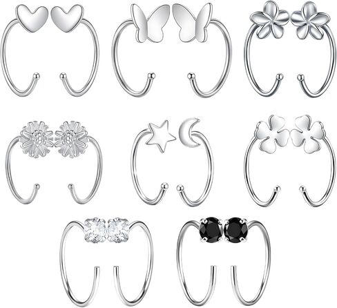 8 Pairs Silver Backless Earrings for Women, Half Hoop Earrings Without Backs, Open Hoop Earrings for Daily Wear and Special Occasions in Saudi Arabia