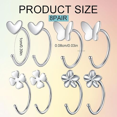 8 Pairs Silver Backless Earrings for Women, Half Hoop Earrings Without Backs, Open Hoop Earrings for Daily Wear and Special Occasions in Saudi Arabia