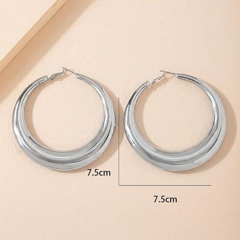 Chunky Silver Large Disco Hoop Earrings for Women, Statement Thick Round Tube Hoops,Polished Oversized Loop Jewelry, Y2K Fashion Accessories Gifts in Saudi Arabia