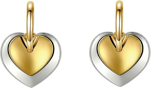 Gold Heart Hoop Earrings for Women Two Tone Heart Earrings Stainless Steel Double Heart Earrings Trendy Jewelry Gift for Women in Saudi Arabia