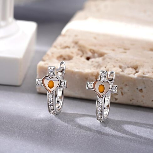 Mustard Seed Earrings 925 Sterling Silver Cross Hoop Earrings Mustard Seed Jewelry Gifts for Women in Saudi Arabia