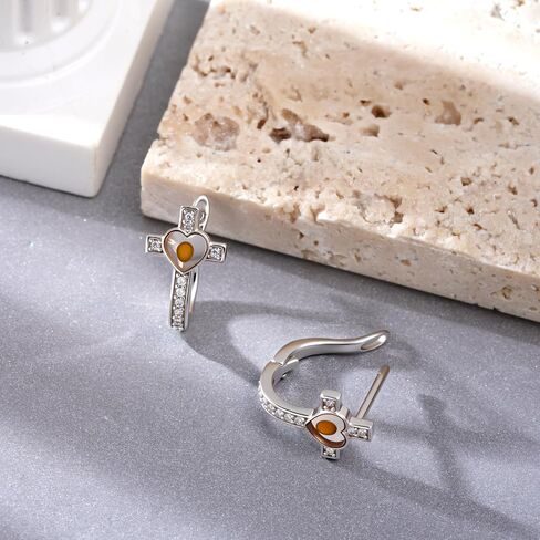 Mustard Seed Earrings 925 Sterling Silver Cross Hoop Earrings Mustard Seed Jewelry Gifts for Women in Saudi Arabia