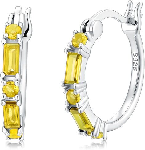 Seiyang Small Hoop Earrings 925 Sterling Silver Gemstone Huggie Hoop Earrings with 12 Months Birthstone Birthday Jewelry Gifts for Women Mom Her in Kuwait