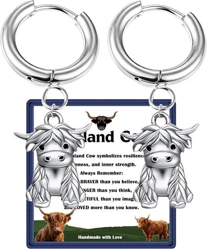 Highland Cow Earrings for Women, Lightweight Highland Cow Hoop Earrings, Highland Cow Lovers Gift, Highland Cow Jewelry (silver) in Saudi Arabia