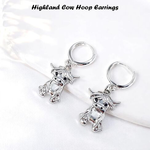 Highland Cow Earrings for Women, Lightweight Highland Cow Hoop Earrings, Highland Cow Lovers Gift, Highland Cow Jewelry (silver) in Saudi Arabia