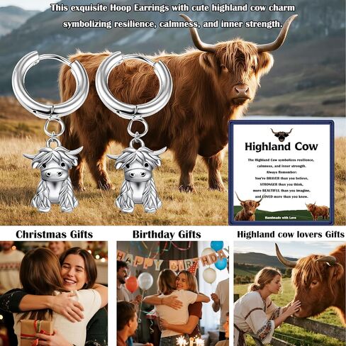Highland Cow Earrings for Women, Lightweight Highland Cow Hoop Earrings, Highland Cow Lovers Gift, Highland Cow Jewelry (silver) in Saudi Arabia
