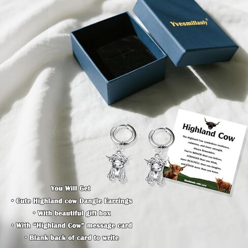 Highland Cow Earrings for Women, Lightweight Highland Cow Hoop Earrings, Highland Cow Lovers Gift, Highland Cow Jewelry (silver) in Saudi Arabia