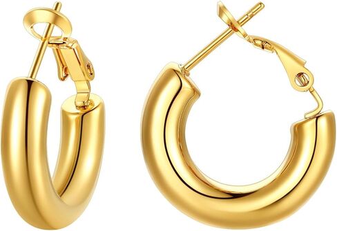 FindChic Hoop Earrings for Women, Silver/Black/14K Gold Plated Hypoallergenic Hollow Round Tube Loop Earrings, 20mm/30mm/40mm/60mm/80mm Chunky Hoops with Custom Name Options & Gift Box in Kuwait