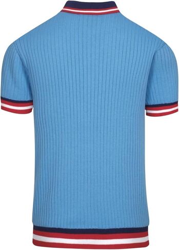 OXKNIT Men's Knit Short Sleeve Shirts 1960s Retro Stripes Knitted Polo Shirt Blue Cotton Polo Shirt with Quarter Button in Saudi Arabia