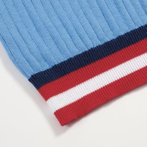 OXKNIT Men's Knit Short Sleeve Shirts 1960s Retro Stripes Knitted Polo Shirt Blue Cotton Polo Shirt with Quarter Button in Saudi Arabia
