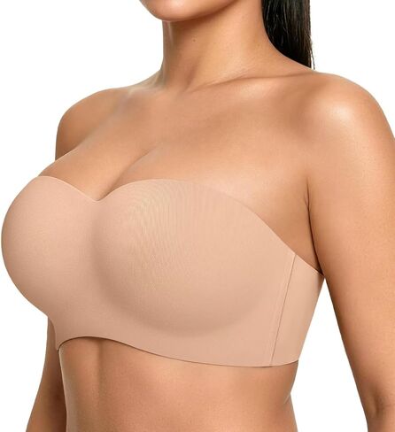 Vertvie Strapless Bra for Large Breast No Show Push Up Non-Slip Bandeau Bra | Invisible, Molded Cup, Full Support, Back Smoothing, Tube Top, Convertible Straps, Lift, Padded Bras, Full Coverage in Kuwait