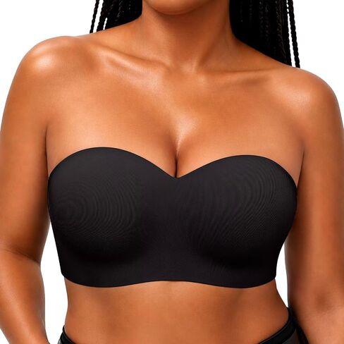 Vertvie Strapless Bra for Large Breast No Show Push Up Non-Slip Bandeau Bra | Invisible, Molded Cup, Full Support, Back Smoothing, Tube Top, Convertible Straps, Lift, Padded Bras, Full Coverage in Kuwait