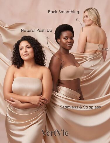 Vertvie Strapless Bra for Large Breast No Show Push Up Non-Slip Bandeau Bra | Invisible, Molded Cup, Full Support, Back Smoothing, Tube Top, Convertible Straps, Lift, Padded Bras, Full Coverage in Kuwait