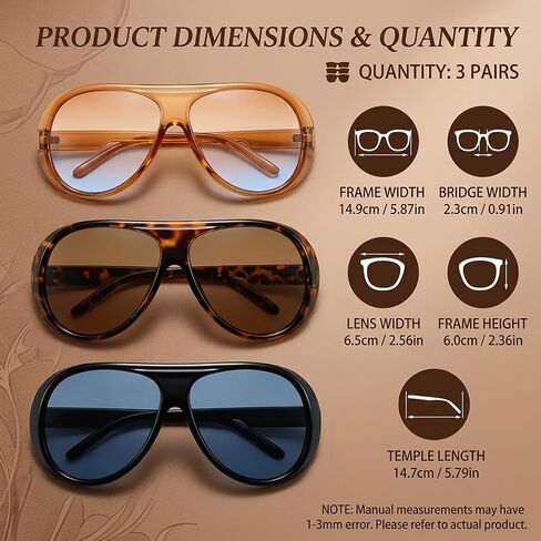 CZFDHP 3PCS Sun Glasses for Women, Oversized Aviator Sunglasses, Retro Aviator Sunglasses for Women, Fashionable Accessories for Urban Commuting, Driving and Outdoor Activities in Saudi Arabia