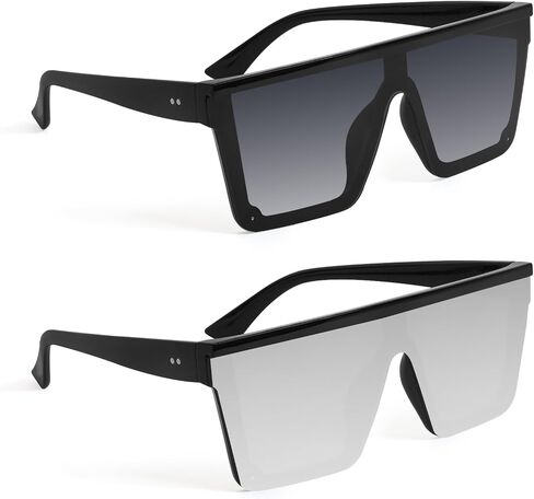2 Pcs Square Oversized Sunglasses Big Flat Top Vintage Fashion Shield Large Protection Rimless Shades Lightweight for Women Men in Saudi Arabia