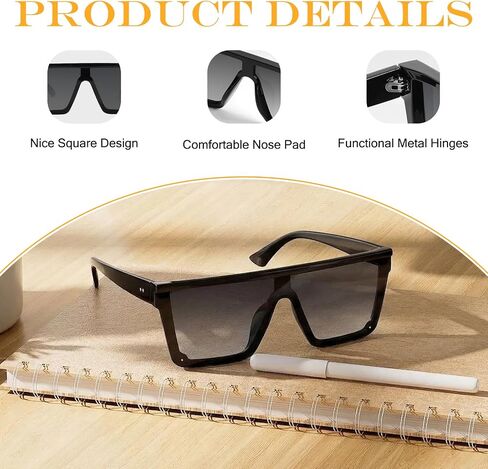 2 Pcs Square Oversized Sunglasses Big Flat Top Vintage Fashion Shield Large Protection Rimless Shades Lightweight for Women Men in Saudi Arabia
