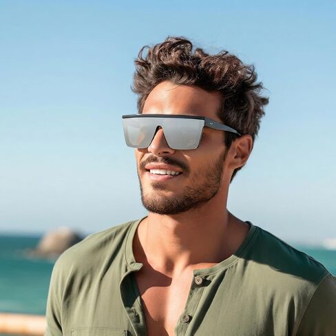 2 Pcs Square Oversized Sunglasses Big Flat Top Vintage Fashion Shield Large Protection Rimless Shades Lightweight for Women Men in Saudi Arabia
