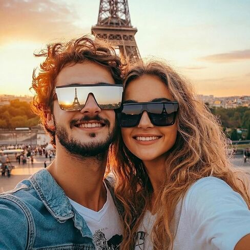 2 Pcs Square Oversized Sunglasses Big Flat Top Vintage Fashion Shield Large Protection Rimless Shades Lightweight for Women Men in Saudi Arabia