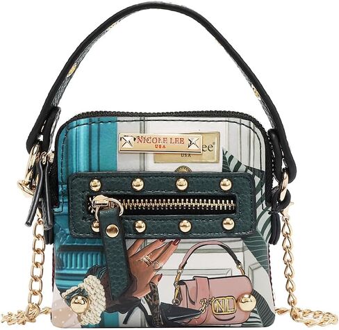 Nicole Lee Mini Top Handle Crossbody Bag with Chain Strap, Pebbled Vegan Leather, Zip Closure, Gold-Tone Hardware in Saudi Arabia