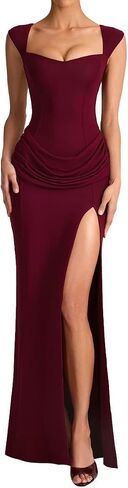 Women's Prom Maxi Dress Sleeveless Ruched Sexy Bodycon Cocktail Slit Wedding Guest Dress Elegant Evening Long Gown in Saudi Arabia