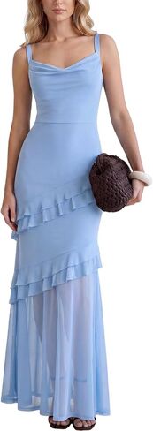 Women Wedding Guest Floral Maxi Dress Bodycon Ruffle Sheer Hem Long Formal Cocktail Party Dresses in Saudi Arabia