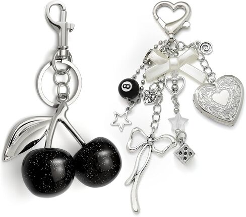 Fscwlmon 2PCS Y2K 8 Ball Dice Star Keychain Set Cherry Heart Photo Bag Purse Charms for Handbags Gothic Keychain Accessories in Saudi Arabia
