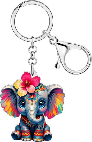 DOWAY Acrylic Floral Elephant Keychain,Boho Key Chain Accessories Backpack Purse Charms for Handbag Kawaii Gifts for Women in Kuwait