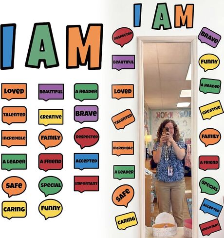 Marspark 20 Pcs Positive Affirmation Station Mirror Sticker for Classroom Cartoon Doodle Back to School Inspirational Mirror Decal I Am Affirmation Motivational for Wall School Office Playroom in Kuwait