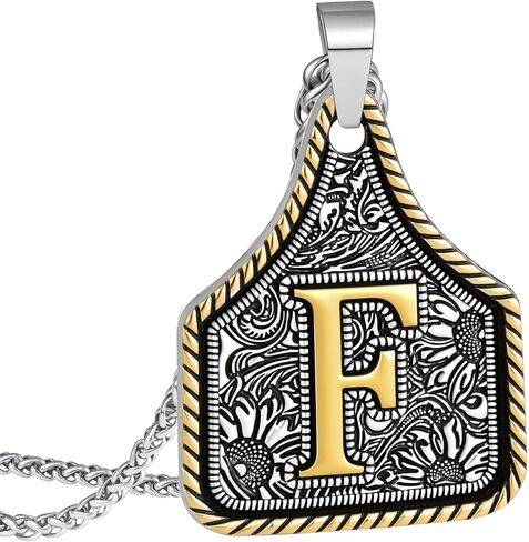 Initial Necklace with Cow Tag Pendant, 14K Gold-Plated, Retro Western Cowboy Style, Stainless Steel Chain in Saudi Arabia