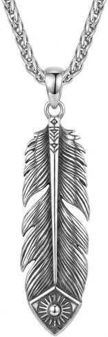 Feather Necklace for Men 925 Sterling Silver Oxidized Native American Style Feather Pendant Necklace Southwestern Jewelry Gift for Him, w/Stainless Steel Chain 22" +2" in Kuwait