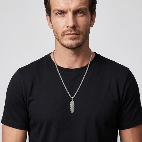 Feather Necklace for Men 925 Sterling Silver Oxidized Native American Style Feather Pendant Necklace Southwestern Jewelry Gift for Him, w/Stainless Steel Chain 22" +2" in Kuwait