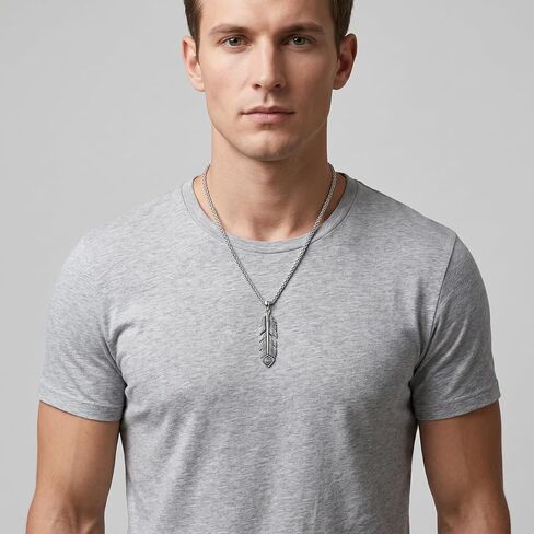 Feather Necklace for Men 925 Sterling Silver Oxidized Native American Style Feather Pendant Necklace Southwestern Jewelry Gift for Him, w/Stainless Steel Chain 22" +2" in Kuwait
