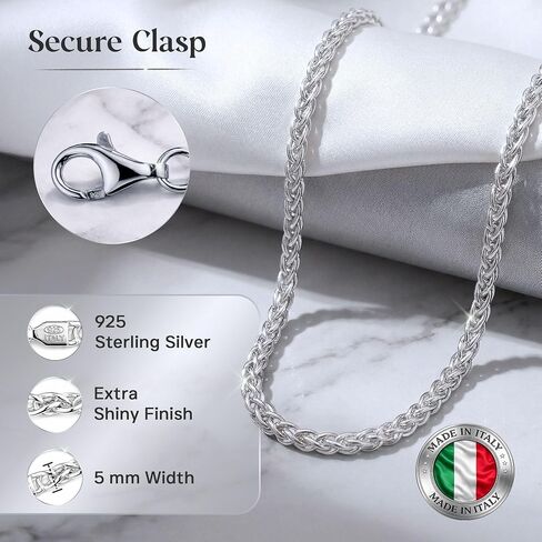 QUADRI 925 Sterling Silver Wheat Chain Necklace — SILVER PLUS™ Anti-Tarnish Treatment — Handcrafted in Italy Since 1968 — 24" — Unisex Men Women in Saudi Arabia