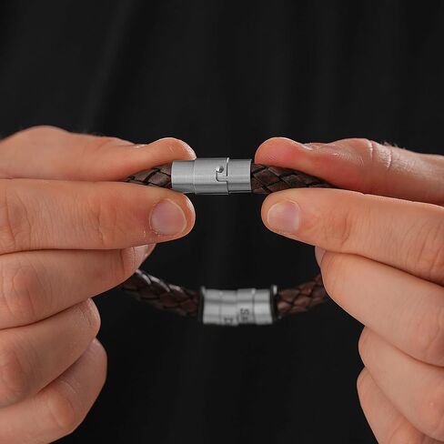 Mens Bracelet Personalized 925 Sterling Silver Beads Handmade Custom Jewelry Leather Accessories Fathers Day Christmas Anniversary Birthday Gifts for Men Him Dad Grandpa Son Kids Husband Boyfriend in Kuwait