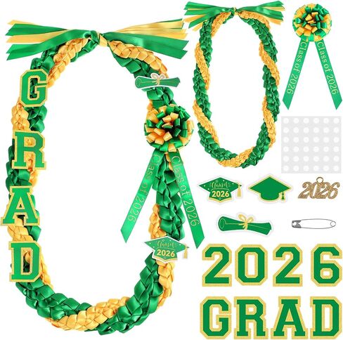 Giegxin Class of 2026 Graduation Leis Set 2026 Silk Ribbon Money Leis Grad Cutouts Adjustable Handmade Double Braided Necklace for Congrats Graduates Senior Party Gifts Accessories in Kuwait