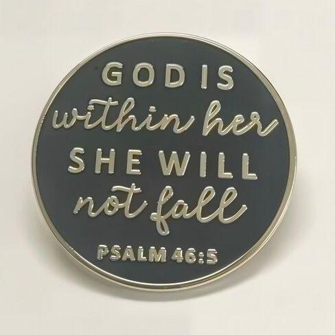 God Is Within Her She Will Not Fall Enamel Pin PSALM 46:5 White and Black Christian Inspiration Badge Brooch For Christian Gift in Saudi Arabia