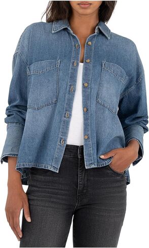 KUT from the Kloth Gertie-button Front Shirt Long Sleeve/Widecuff W/Pocket in Kuwait