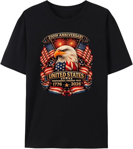 USA 250th Anniversary 1776-2026 Patriotic Eagle T-Shirt, American Independence Day Freedom Graphic Tee (T6Black,XL) in Saudi Arabia