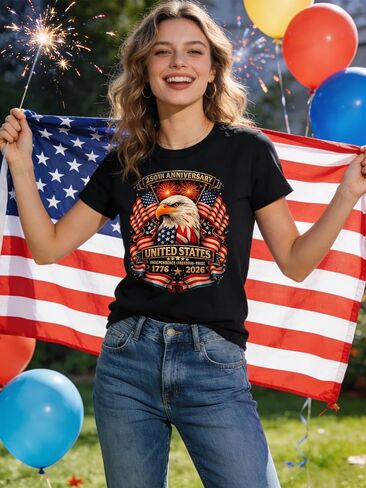USA 250th Anniversary 1776-2026 Patriotic Eagle T-Shirt, American Independence Day Freedom Graphic Tee (T6Black,XL) in Saudi Arabia