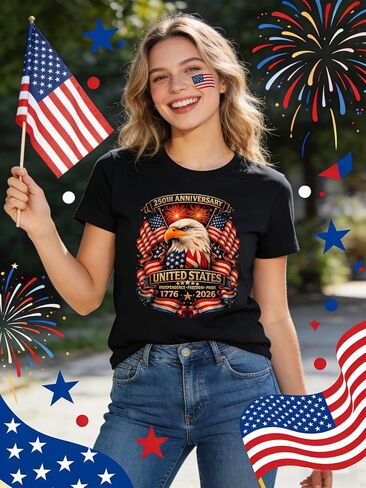 USA 250th Anniversary 1776-2026 Patriotic Eagle T-Shirt, American Independence Day Freedom Graphic Tee (T6Black,XL) in Saudi Arabia