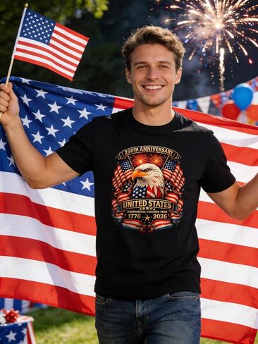 USA 250th Anniversary 1776-2026 Patriotic Eagle T-Shirt, American Independence Day Freedom Graphic Tee (T6Black,XL) in Saudi Arabia