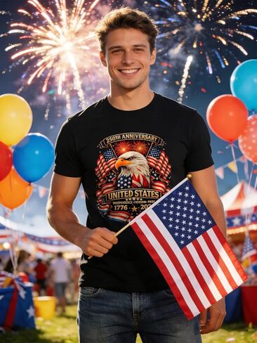 USA 250th Anniversary 1776-2026 Patriotic Eagle T-Shirt, American Independence Day Freedom Graphic Tee (T6Black,XL) in Saudi Arabia