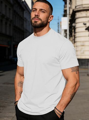 Men's T-Shirts Short Sleeve Solid Color Simple Crew Neck T-Shirt Casual Athletic Basic Pullover Tees Tops in Kuwait